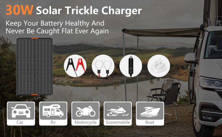 MHPOWOS Waterproof 30W 12V Solar Battery Charger & Maintainer 12 Volt Solar Panel Trickle Charging Kits for Car Boat Marine RV