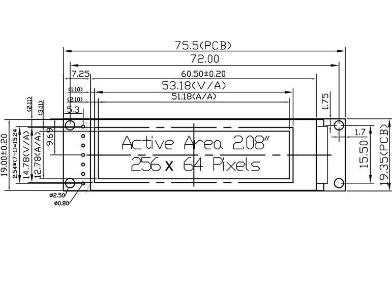 2.08 inch OLED Display 256X64 Pixel 2.08" SH1122 driver OLED LCD Module 7pin SPI Interface White With gray scale adjustment
