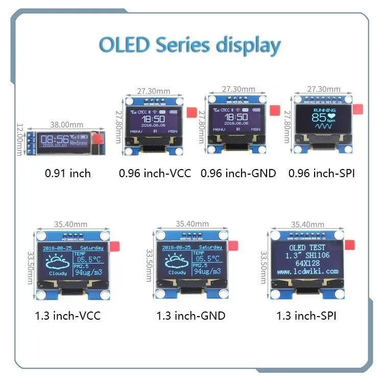 OLED 0.91 inch/0.96 inch/1.3 inch OLED display module IIC I2C SPI 128X64 I2C SSD1306 12864 LCD  White word