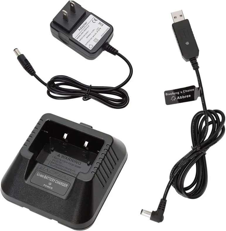 Baofeng Charger UV-5R BF-F8HP Charger Two-Way Radio Charger 100v-240v with Adapter + USB Charger Cable for UV-5R Series Walkie