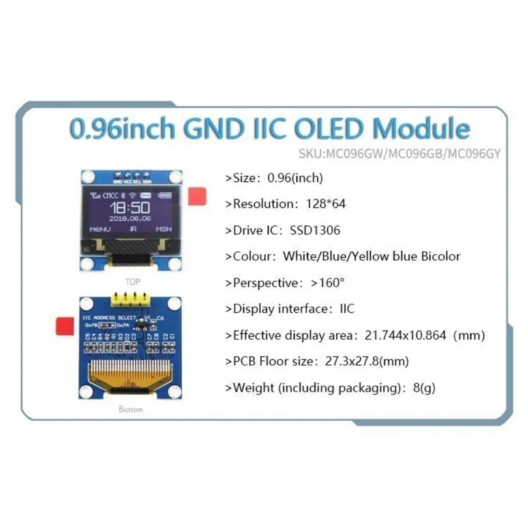OLED 0.91 inch/0.96 inch/1.3 inch OLED display module IIC I2C SPI 128X64 I2C SSD1306 12864 LCD  White word