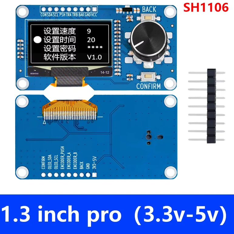 0.96/1.3 inch white oled display screen combined with EC11 rotary encoder module IIC interface for arduino