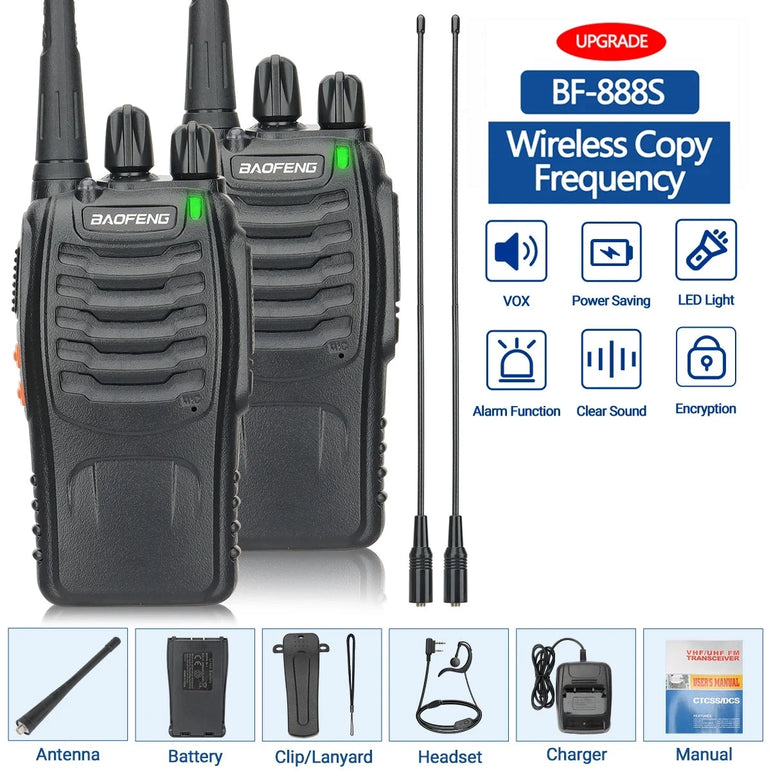2PCS New Baofeng BF-888S Pro Upgrade Walkie Talkie Wireless Copy Frequency Long Range Portable BF888S Ham Two Way Radio Hunting