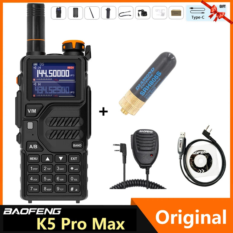 Baofeng K5 Pro Max Walkie Talkie 12W High Capacity UHF VHF AM FM Two Way Radio UVK5 Full Band LCD Noise Reduction DTMF Ham Radio