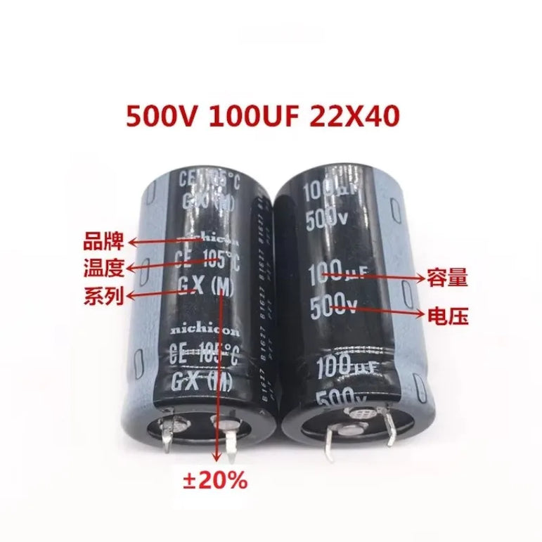 2Pcs/10Pcs 100uF 500V Nichicon GX/LQ 22x40mm 500V100uF Snap-in PSU Capacitor LGX2H101MELZ40