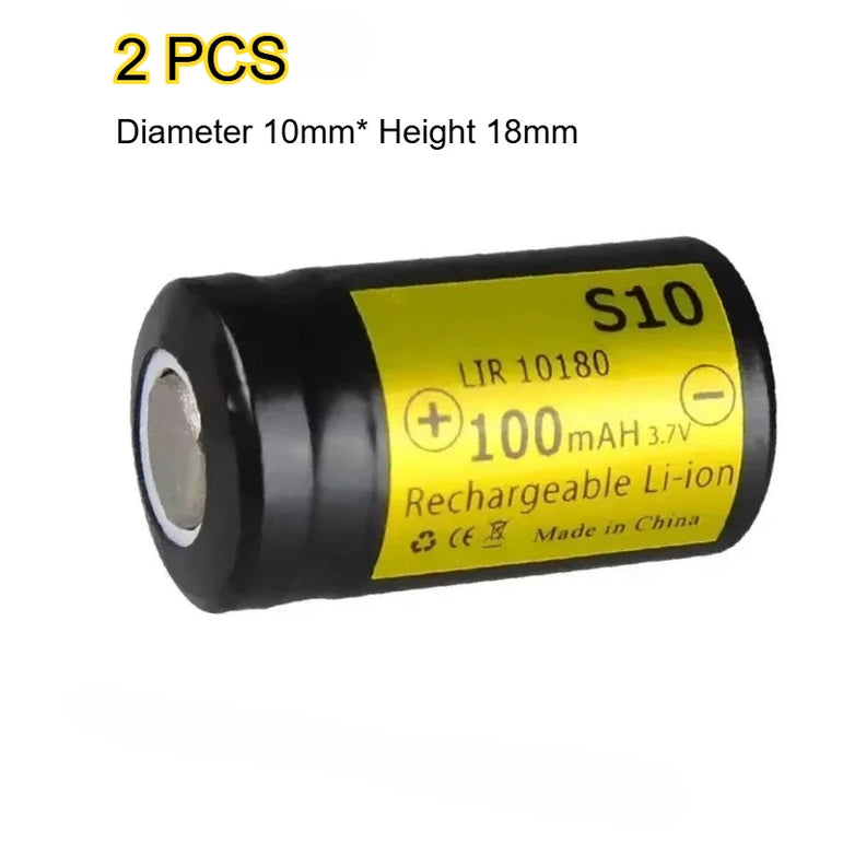 2PCS/lot S10 LIR10180 10180 Rechargeable Lithium-ion Battery for Quantum Flashlight Universal 3.7V 100mAh