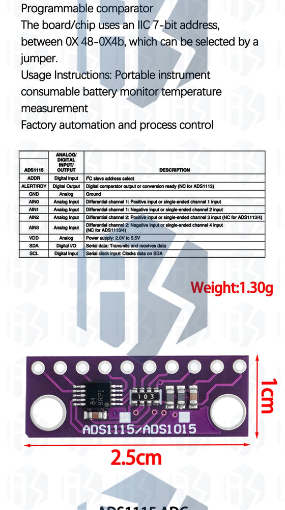 1PCS~10PCS EGBO 12 Bit/16 Bit I2C ADS1115 ADS1015  Module ADC 4 channel with Pro Gain Amplifier for Arduino RPi Purple Blue