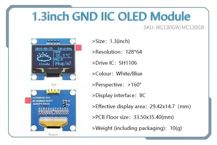 OLED 0.91 inch/0.96 inch/1.3 inch OLED display module IIC I2C SPI 128X64 I2C SSD1306 12864 LCD  White word
