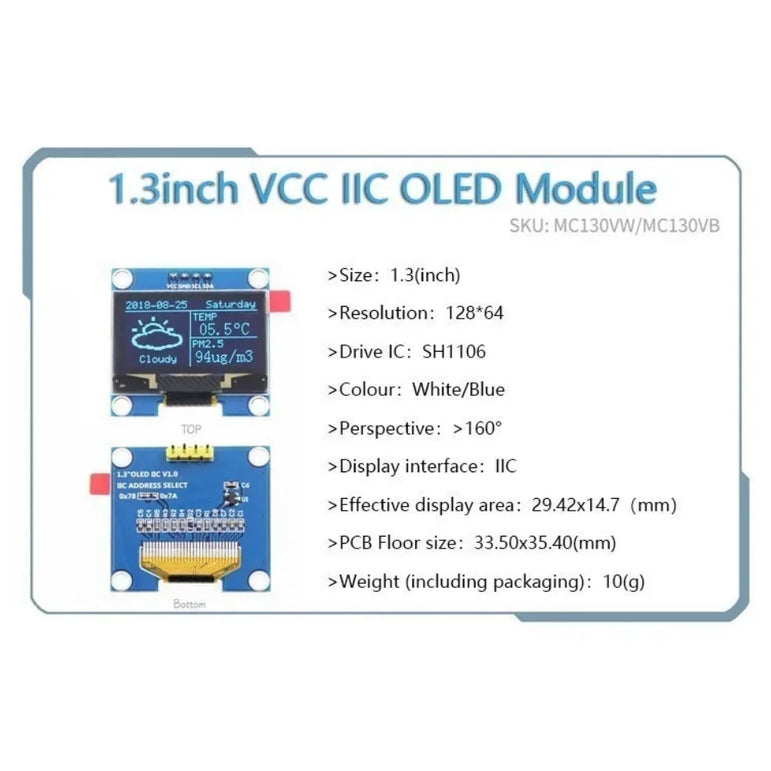 OLED 0.91 inch/0.96 inch/1.3 inch OLED display module IIC I2C SPI 128X64 I2C SSD1306 12864 LCD  White word
