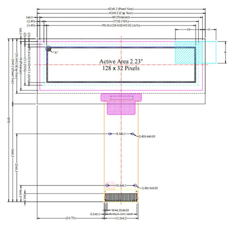 2.23 inch OLED Display 128*32 Resolution OLED Screen SSD1305 Drive LCD Display 24Pin