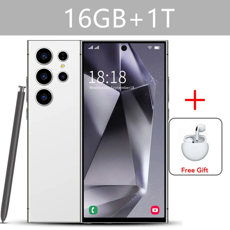 SMS 24 Ultra High-end Mobile Phone 16GB+1TB Cellphone 7800mAh Global Version HD Cell Phone 5G Dual SIM Smartphone Face Unlocked