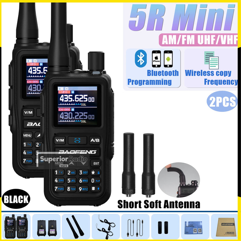 1/2PCS Baofeng UV-5R Mini Walkie Talkie Bluetooth Programming Type-C Dual PTT Lightweight 999 Channels Flashlight Frequency Copy