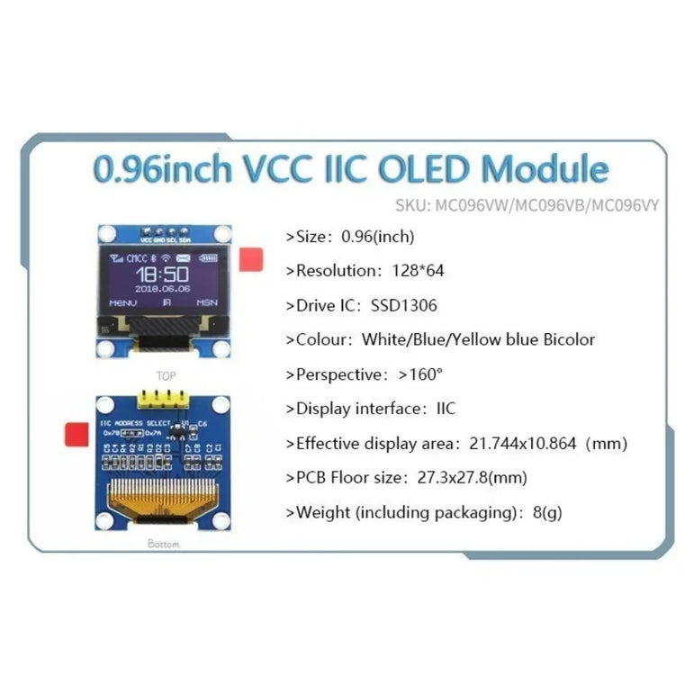 OLED 0.91 inch/0.96 inch/1.3 inch OLED display module IIC I2C SPI 128X64 I2C SSD1306 12864 LCD  White word