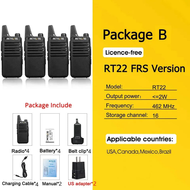 RETEVIS 2 pcs Mini Walkie Talkie PMR 446 Portable Two-way Radio ht PTT Walkie-talkies RT622 Portable Radio for Hunting Cafe RT22