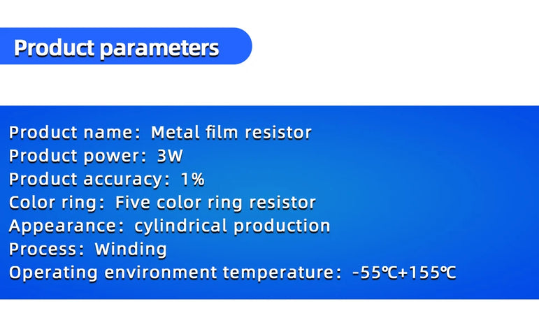 20pcs 3W Metal Film Resistor 1% 1Ω - 1MΩ 10 47 100 120 150 220 300 330 470 910 1K 2.2K 4.7K 10K 15K 20K 47K 100K 220K 470K ohm