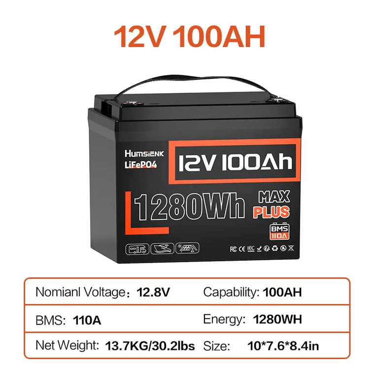 Humsienk 12V 20Ah 100Ah 200Ah 314Ah LiFePO4 Battery Rechargeable Cells 15000 Cycle BMS For RV/ Vans/ Camping/ Home Storage/Solar