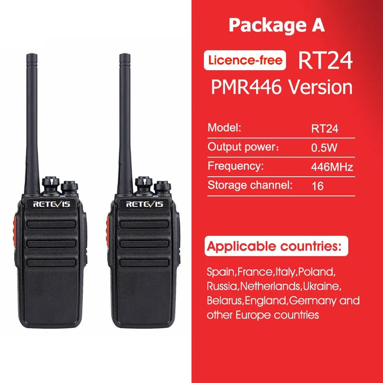 Retevis Walkie Talkie 2 Pcs RT24 PMR 446 Rechargeable Professional Talkie Walkie Long Range H777S Two-Way Radio Communicator FRS