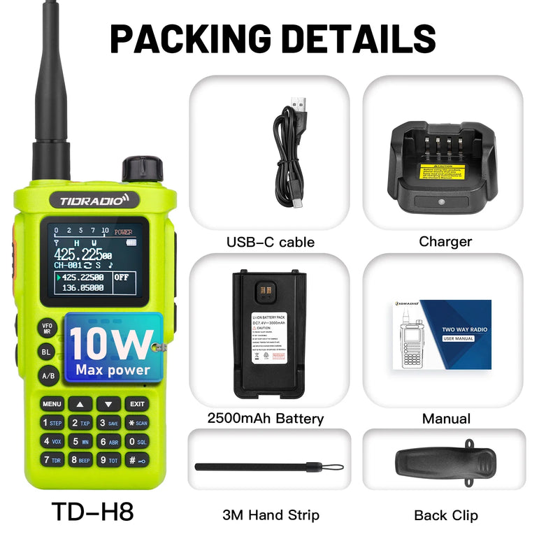 TIDRADIO 10W Walkie Talkie long range Portable Radio connection cell Phone Outdoor Programming Two Way Commutator TD-H8 VHF UHF