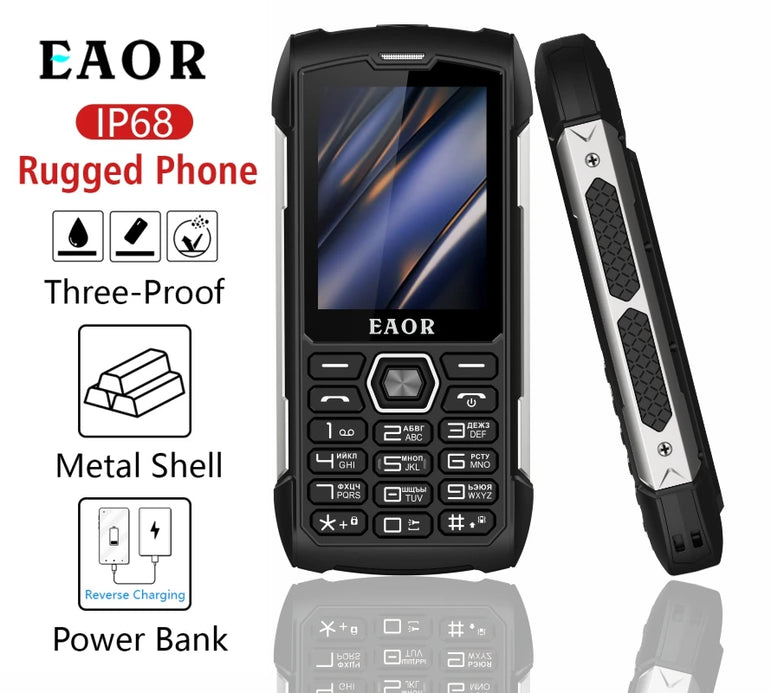 EAOR 2G Rugged Flashlight 4000mAh Big Battery Power Bank IP68 Waterproof 2.8 IPS large screen 0.3M cam MTK feature mobile Phone