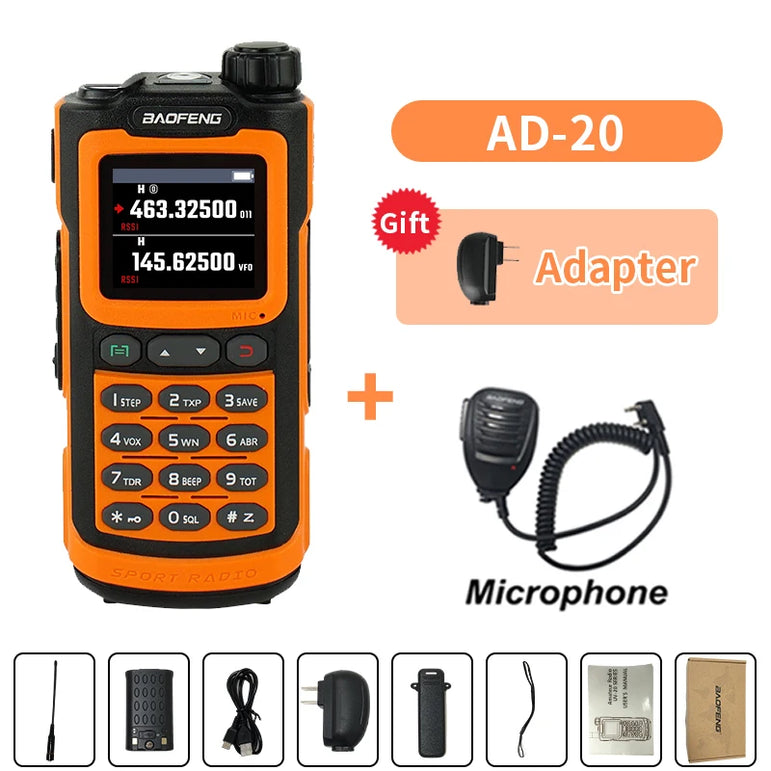 Baofeng AD-20 Walkie Talkie Full Band Analog/Digital Wireless Copy Frequency 1024CH Text Message Digital Encryption Record Radio