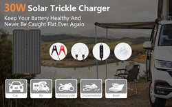 MHPOWOS Waterproof 30W 12V Solar Battery Charger & Maintainer 12 Volt Solar Panel Trickle Charging Kits for Car Boat Marine RV