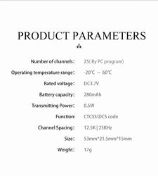 Walkie Talkie Radio, 2 Way Radio, 25 Channel, 400-470MHz, 1 km Range, 0.5W, 1Pc