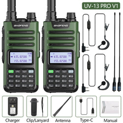 2PCS BAOFENG UV13 Pro V2 10W Waterproof Walkie Talkie UHF/VHF Dual Band UV13PRO with Typ-C Cable Upgrade of UV-10R Two Way Radio
