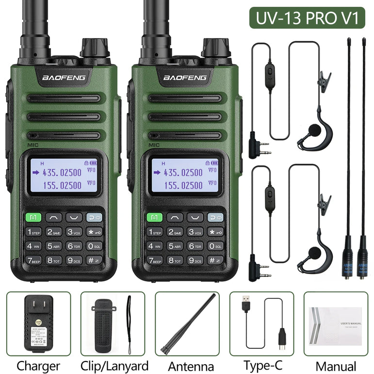 2PCS BAOFENG UV13 Pro V2 10W Waterproof Walkie Talkie UHF/VHF Dual Band UV13PRO with Typ-C Cable Upgrade of UV-10R Two Way Radio