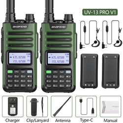 2PCS BAOFENG UV13 Pro V2 10W Waterproof Walkie Talkie UHF/VHF Dual Band UV13PRO with Typ-C Cable Upgrade of UV-10R Two Way Radio