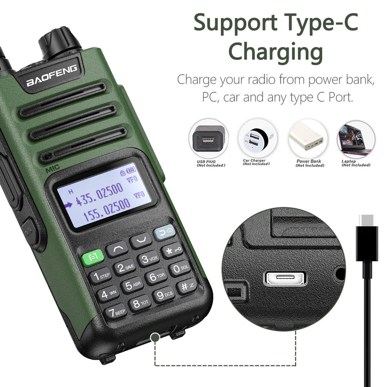 2PCS BAOFENG UV13 Pro V2 10W Waterproof Walkie Talkie UHF/VHF Dual Band UV13PRO with Typ-C Cable Upgrade of UV-10R Two Way Radio