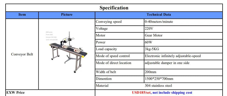 Date Code Inkjet Printer Industry production line adjustable Speed Rubber PVC Portable Conveyor Belt with Double guardrail
