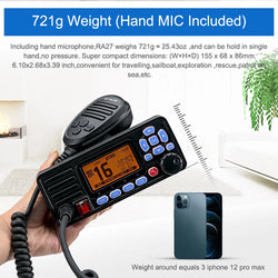 Retevis RA27 VHF Marine Radio Transceiver 25W IP67 Waterproof GPS NOAA Fixed-Mount Class D DSC Marine Transceiver (USA/INT/CAN)
