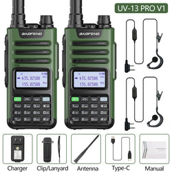 2PCS BAOFENG UV13 Pro V2 10W Waterproof Walkie Talkie UHF/VHF Dual Band UV13PRO with Typ-C Cable Upgrade of UV-10R Two Way Radio