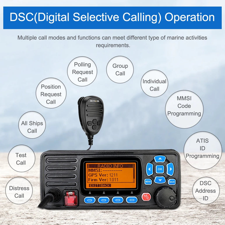 Retevis RA27 VHF Marine Radio Transceiver 25W IP67 Waterproof GPS NOAA Fixed-Mount Class D DSC Marine Transceiver (USA/INT/CAN)