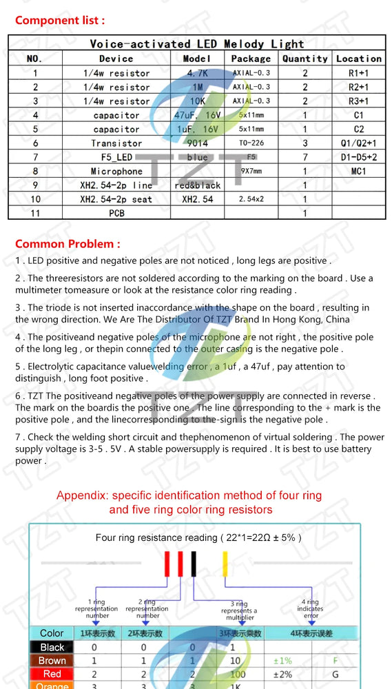 TZT 3V-5.5V Voice Activated Control Lamp LED Melody Light Module DIY Electronic Funny Kit Production Suite Learning Board