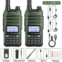 2PCS BAOFENG UV13 Pro V2 10W Waterproof Walkie Talkie UHF/VHF Dual Band UV13PRO with Typ-C Cable Upgrade of UV-10R Two Way Radio