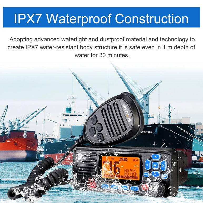 Retevis RA27 VHF Marine Radio Transceiver 25W IP67 Waterproof GPS NOAA Fixed-Mount Class D DSC Marine Transceiver (USA/INT/CAN)