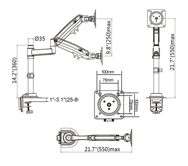 NEW NB H100 Gas Spring 22-35" LCD LED Monitor Holder Arm Full Motion Desktop Monitor TV Mount Bracket Load 2-12 kgs