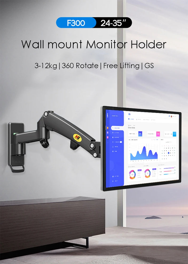 New NB F150 Gas Spring 24-35 inch LED TV Wall Mount Monitor Holder Ergonomic Mount Arm Max. VESA 100*100mm Loading 3-12kgs