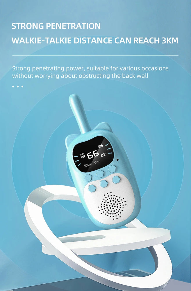 2PCS Kids Mini Walkie Talkie Rechargeable 1000mAh Handheld 0.5W 3km Radio Transceiver Interphone Child Christmas Toys Gifts