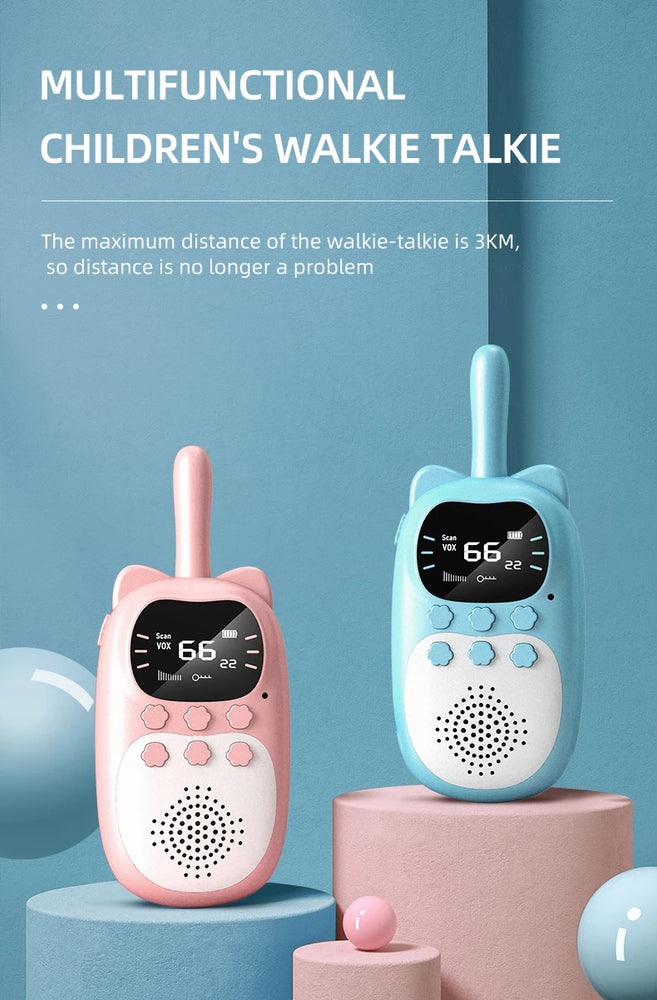 2PCS Kids Mini Walkie Talkie Rechargeable 1000mAh Handheld 0.5W 3km Radio Transceiver Interphone Child Christmas Toys Gifts