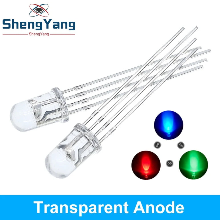 TZT 10pcs Multicolor 4pin 5mm RGB Led Diode Light Lamp Tricolor Round Common Anode LED F5 Light Emitting Diode Red Green Blue