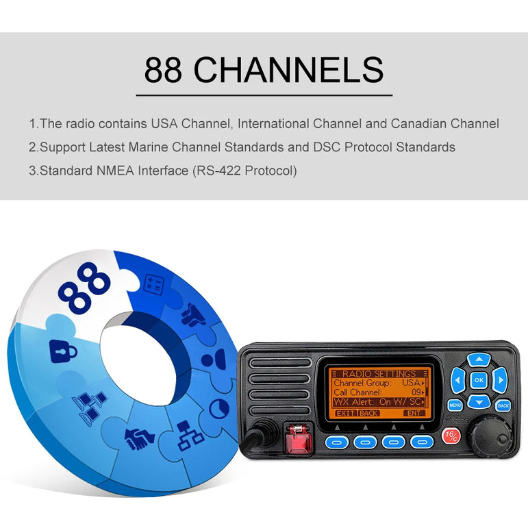 Retevis RA27 VHF Marine Radio Transceiver 25W IP67 Waterproof GPS NOAA Fixed-Mount Class D DSC Marine Transceiver (USA/INT/CAN)