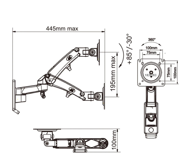 New NB F150 Gas Spring 24-35 inch LED TV Wall Mount Monitor Holder Ergonomic Mount Arm Max. VESA 100*100mm Loading 3-12kgs