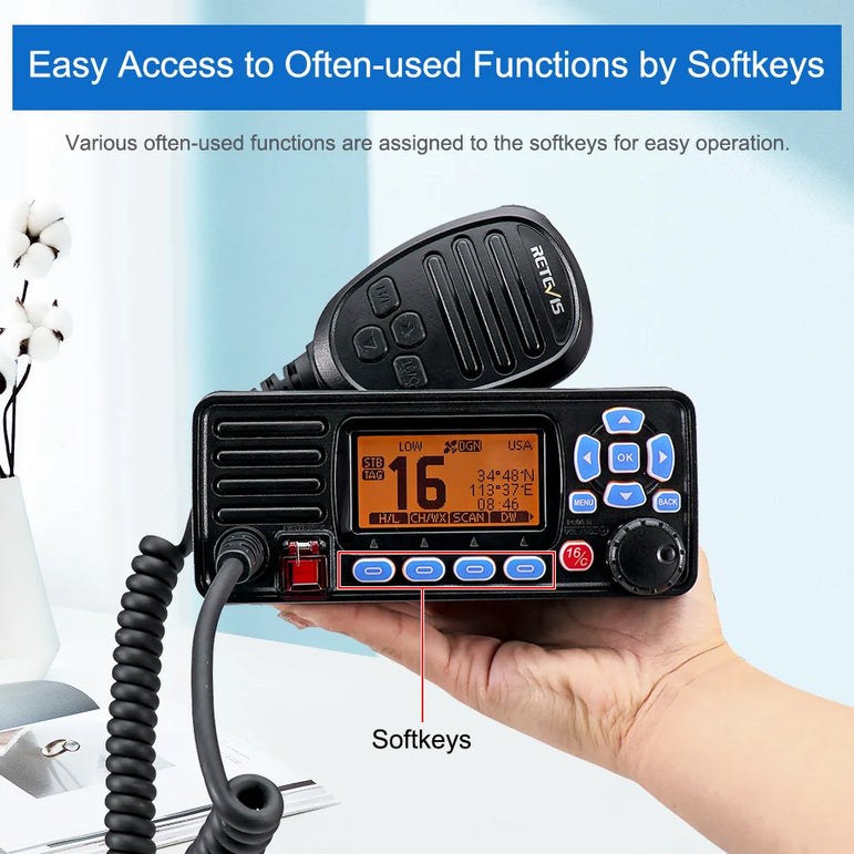 Retevis RA27 VHF Marine Radio Transceiver 25W IP67 Waterproof GPS NOAA Fixed-Mount Class D DSC Marine Transceiver (USA/INT/CAN)