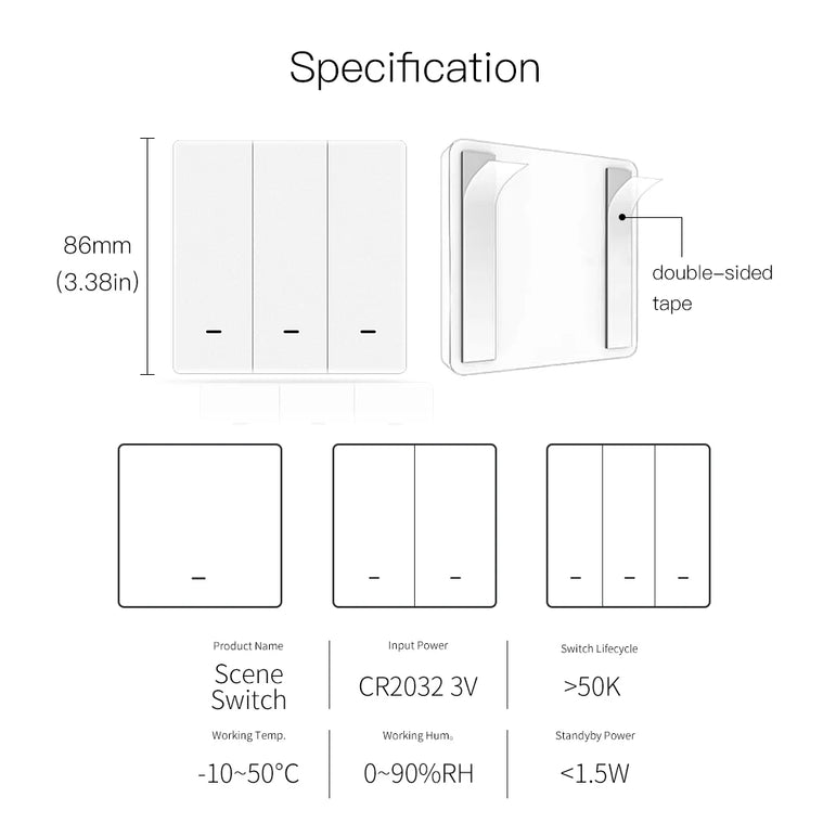 MOES Tuya ZigBee Wireless 9 Scene Switch Push Button Battery Powered Transmitter Smart Life App Automation 1/2/3 Gang