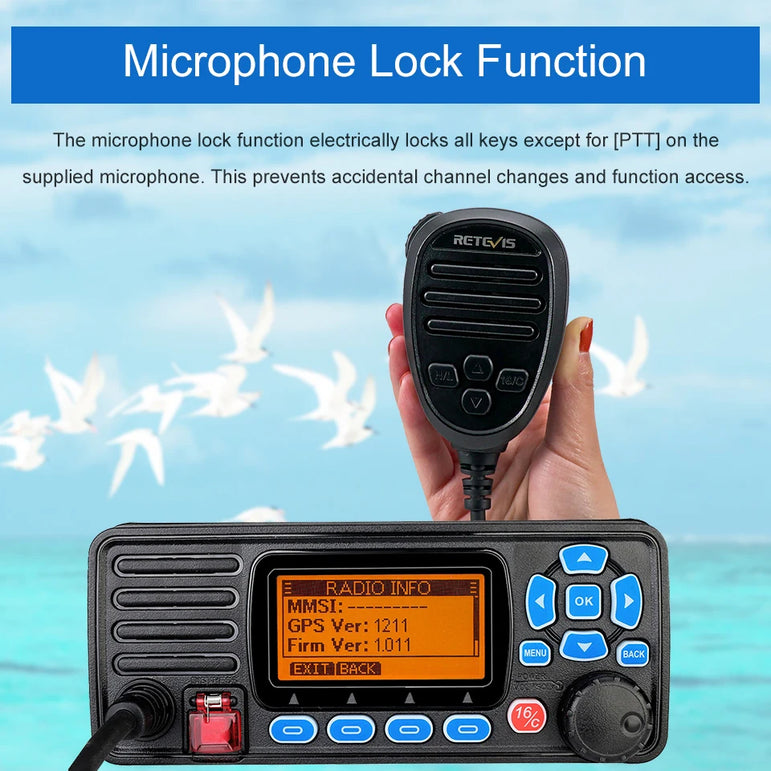Retevis RA27 VHF Marine Radio Transceiver 25W IP67 Waterproof GPS NOAA Fixed-Mount Class D DSC Marine Transceiver (USA/INT/CAN)