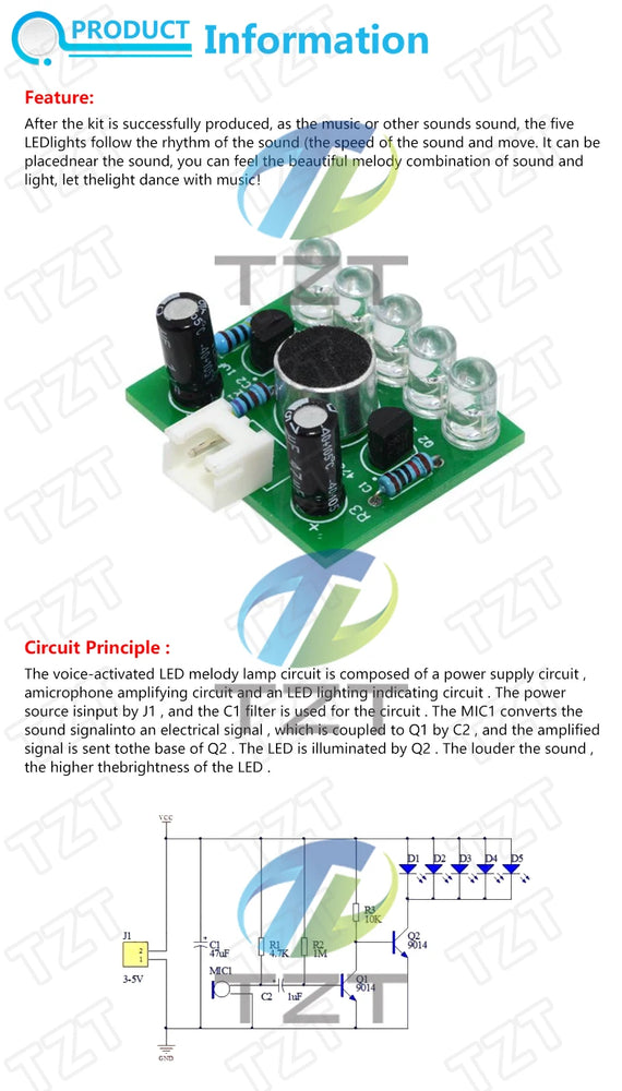 TZT 3V-5.5V Voice Activated Control Lamp LED Melody Light Module DIY Electronic Funny Kit Production Suite Learning Board