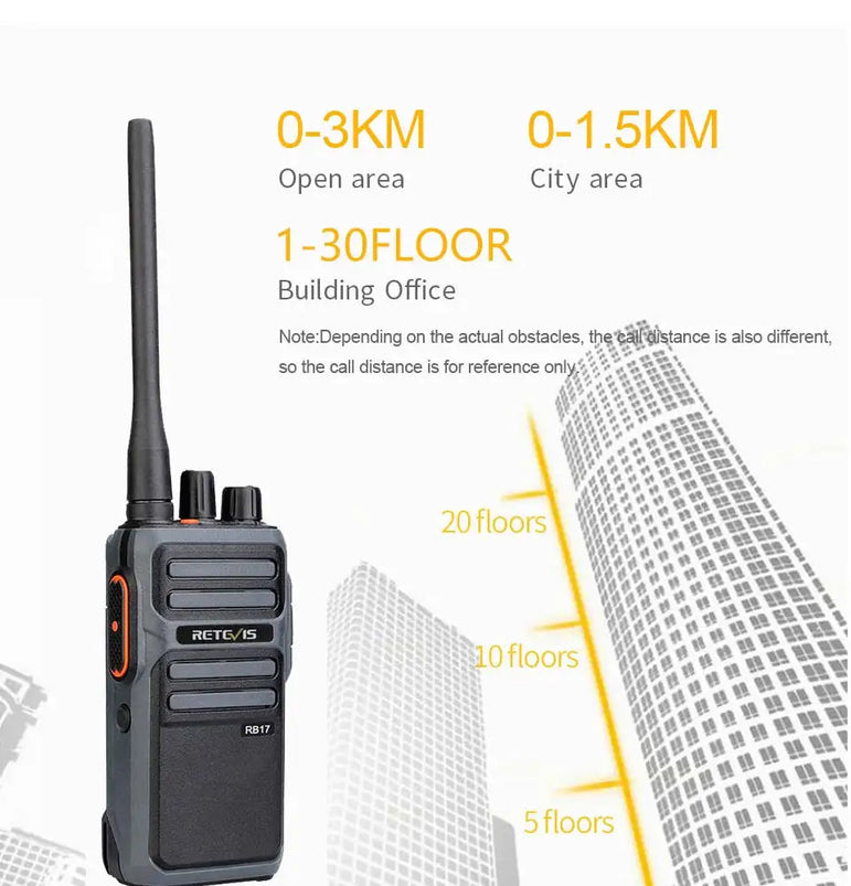RETEVIS Walkie Talkie PMR RB617 Two-way Radio ht Communicator RB17 PTT Walkie-Talkies 2 pcs 4400mAh for Hunting Hotel Restaurant