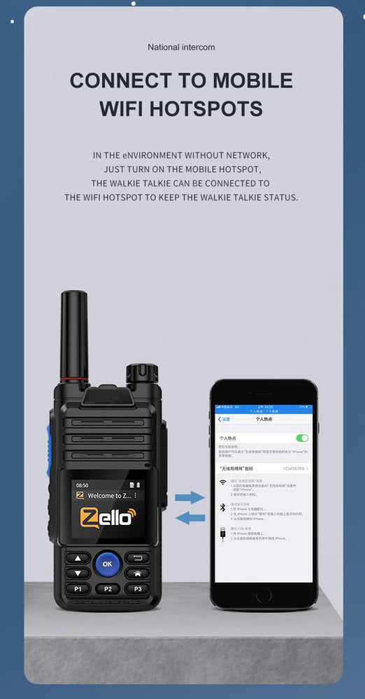 Earphones Desktop Charger 4G Gps Zello Walkie Talkie Long Range Mobile Ham POC Radio Amateur Android Walkie Talkie 50km 100 km